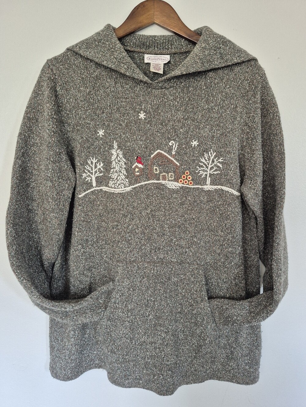 Northern Reflections Vintage Heathered Green Christmas Knit Pullover Sweater Lg